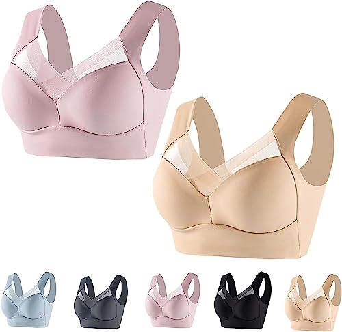 MUGUOY 1or2PCS Wmbra Posture Correcting Bra, Zenchic Bra-Summer Push up Wireless Bra, Ergonomic Comfort Crossover Bra for Women (as3, Alpha, 6X_l, Regular, Regular, Pink+Beige) von MUGUOY