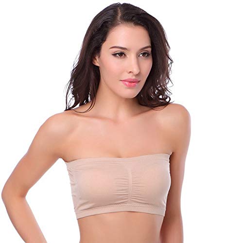 MUGUOY 2 STÜCKE -Ultimate Lifter Stretch Strapless Bra, Nahtloser Bandeau Crop Tube Top BH TräGerloser Gepolsterter Bralette (XXL, Reis) von MUGUOY