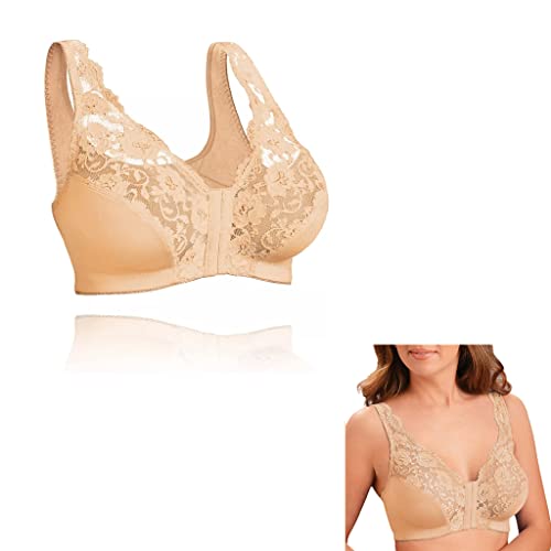 MUGUOY Front Hooks, Stretch-Lace, Super-Lift, and Posture Correction Bra,Front Closure Full Coverage Back Support Breathable Bras for Women. (Beige, 4XL) von MUGUOY