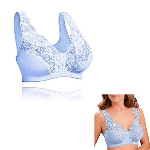 MUGUOY Front Hooks, Stretch-Lace, Super-Lift, and Posture Correction Bra,Front Closure Full Coverage Back Support Breathable Bras for Women. (Blue, M) von MUGUOY