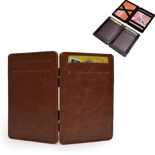 MUGUOY Men Flip PU Magic Wallet with RFID Cardholder, Solid Color ID Cover Credit Card Holder, Leather Minimalistic Slim Wallet for 4 Cards (Coffee) von MUGUOY