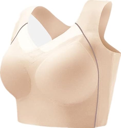 MUGUOY Nahtlose BHs für Frauen Push-Up, BH mit tiefen Körbchen verbirgt Rückenfett, volle Rückenabdeckung, Push-Up-Sport-BH (4XL, beige) von MUGUOY