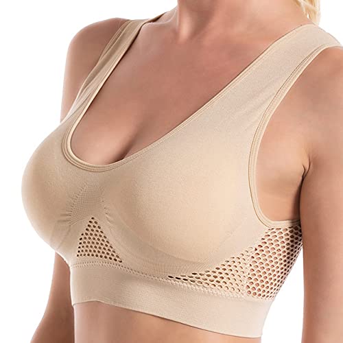 MUGUOY Nahtloser luftdurchlässiger, kühlender Komfort-BH für Frauen - Liftup Air Bra, Pullover ComfortFlex Fit Wirefree Bra (L, beige) von MUGUOY