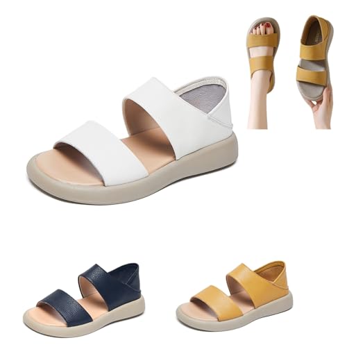 MUGUOY Thick Sole Women's Stylish Genuine Leather Sandals,Wide Width Comfortable Orthopedic Walking Sandals with Arch Support (Beige, Erwachsene, Damen, 40, Numerisch, EU Schuhgrößensystem, M) von MUGUOY