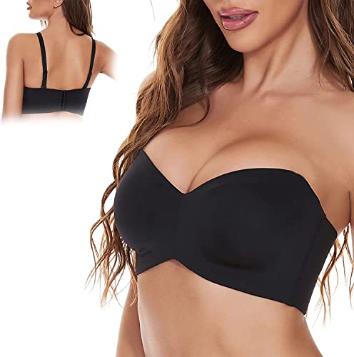 MUGUOY Women's Plus Size Full Support Non-Slip Convertible Bandeau Bra,Multiway Coverage Comfort Ultra-Thin Breathable Strapless Bra (100D, Black) von MUGUOY