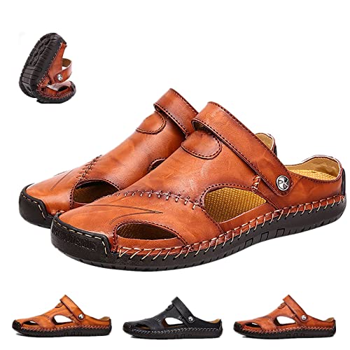 Mutlon Leather Classic Sandals Slipper, Outdoor Waterproof Summer Casual Closed Toe Leather Beach Fisherman Sandals. (Dark Brown, adult, men, numeric_38, numeric, eu_footwear_size_system, medium) von MUGUOY