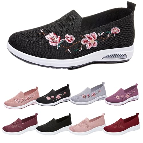 Women's 2023 Breathable Hollow Out Flat Shoes, Slip-on Light Comfortable Orthopedic Arch Support Non-Slip Mesh Flat Sneakers (Black2, 40) von MUGUOY