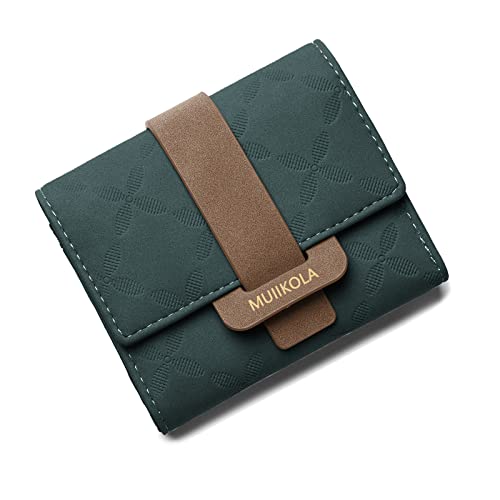 MUIIKOLA Damen Geldbörse RFID Blocking Portemonnaie Veganes Leder mit 5 Kartenfächern und 1 ID Fenster, Grün von MUIIKOLA