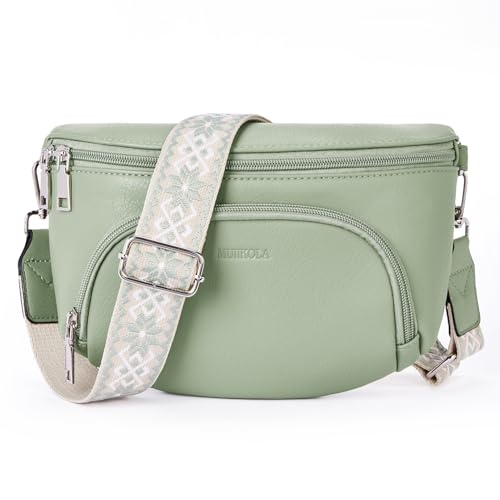 MUIIKOLA Kleine Damen Umhängetaschen, Bauchtasche Damen Crossbody Bag Damen Veganes Leder Crossbody Bag Damen,RFID Blockierung Kartenschlitz Brusttasche mit Verstellbar Abnehmbar Breiter Gurt von MUIIKOLA