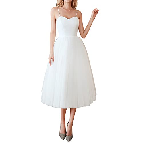 MUJARGPD Hochzeitskleider für Brautweiß Eine Linie von Back Tüll Empire Taille Brautkleid Weiß Plus 56, Weiss, 34 von MUJARGPD