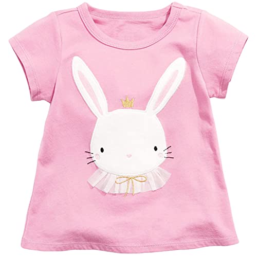 Baby Mädchen Shirt Cartoon Hase Shirt Kurzarm Casual Sommer Outfits Rosa,2 Jahre,92 von MUJOQE