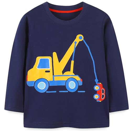 Jungen Langarmshirt Kinder Traktor Druck Baumwolle Longsleeve Shirt Rundhals Tops 122 von MUJOQE