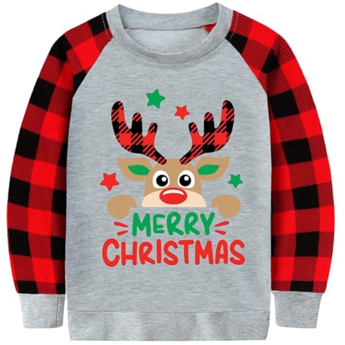 Jungen Rentier Pullover für Kinder Baumwolle Weihnachtskleidung Sweatshirt Christmas Kleidung Langarm Tops 7 Jahre von MUJOQE