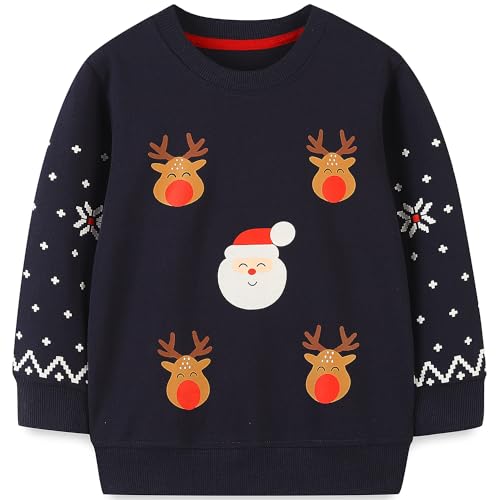 Kinder Jungen Weihnacht Pullover Sweatshirt Weihnachtsoutfit Weihnachtspuli Christmas Rentier Weihnachtsmann Weihnachtskleidung 116 von MUJOQE