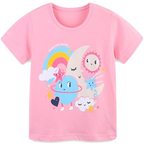 Kinder Mädchen Blume T-Shirt Baumwolle Cartoon Kinder Kurzarm Shirt Casual Sommer Tops 104 von MUJOQE