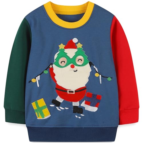 Kinder Weihnacht Pullover Jungen Baumwolle Rentier Sweatshirt Weihnachtsoutfit Weihnachtspuli Christmas Langarmshirt 104 von MUJOQE