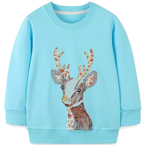 Kinder Weihnacht Pullover Mädchen Baumwolle Rentier Sweatshirt Weihnachtsoutfit Weihnachtspuli Christmas Langarmshirt 98 von MUJOQE