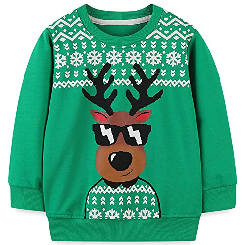 MUJOQE Jungen Rentier Sweatshirt Baumwolle Weihnachtskleidung Warme Pullover Kinder Warme Weihnacht Langarm Shirt Tops 110 5 Jahre von MUJOQE