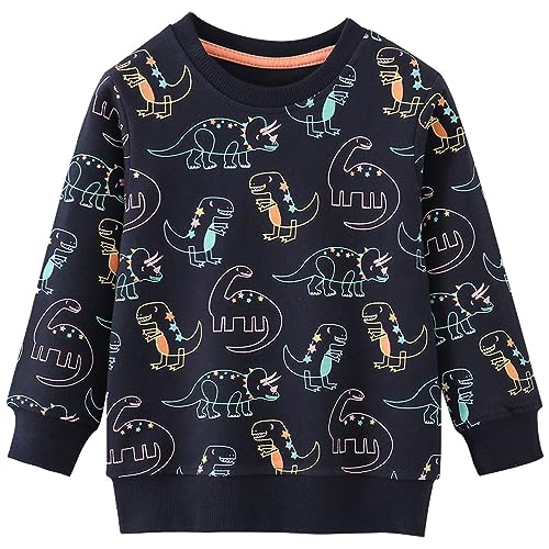 MUJOQE Jungen Sweatshirt Kinder Warme Pullover Baumwolle Activewear Kinder Dinosaurier T-Shirt Langarmshirt 104 von MUJOQE