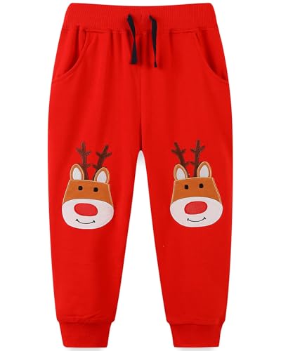 MUJOQE Jungen Weihnachten Jogginghose Baumwolle Kinder Rentier Sweathose Christmas Sporthose Warm Jogger Hose 122 von MUJOQE