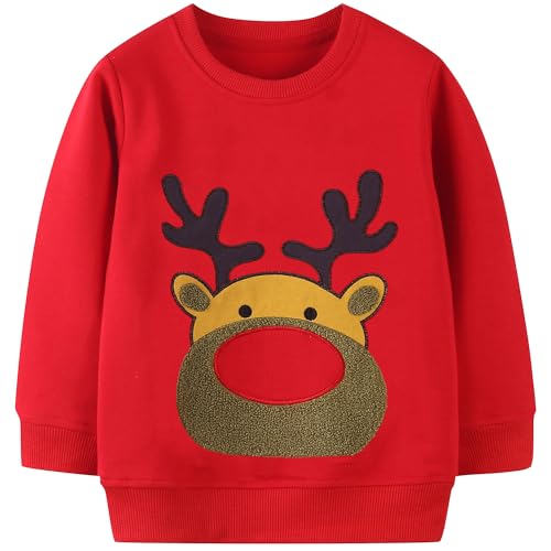 MUJOQE Jungen Weihnachtspullover Kinder Warme Weihnachten Sweatshirts Rentier Pullover Baumwolle Langarm Shirt 2 Jahre 92 von MUJOQE