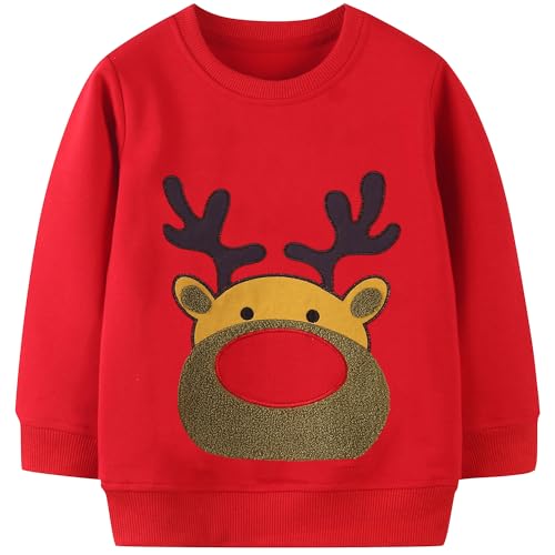 MUJOQE Jungen Weihnachtspullover Kinder Warme Weihnachten Sweatshirts Rentier Pullover Baumwolle Langarm Shirt 5 Jahre 110 von MUJOQE