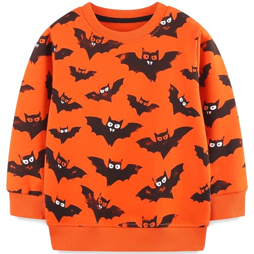 MUJOQE Kinder Halloween Pullover Jungen Fledermaus Sweatshirt Baumwolle Langarm Shirts Oberteile 4 Jahre von MUJOQE