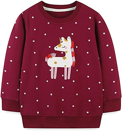 Kinder Mädchen Sweatshirt Pullover Langarm Baumwolle Einhorn Winter Oberteile 5 Jahre 110 von MUJOQE