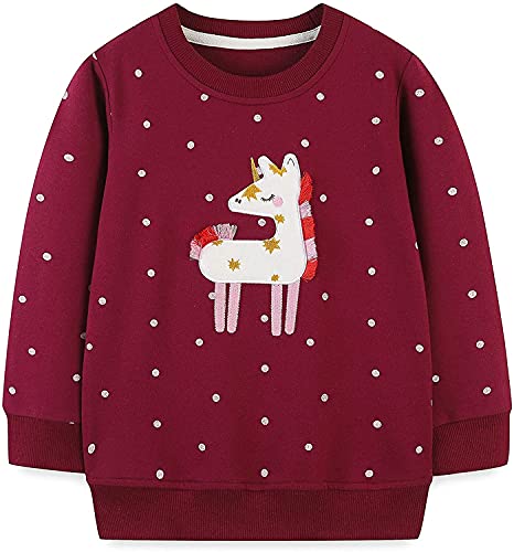 MUJOQE Kinder Mädchen Sweatshirt Pullover Langarm Baumwolle Einhorn Winter Oberteile 92 von MUJOQE