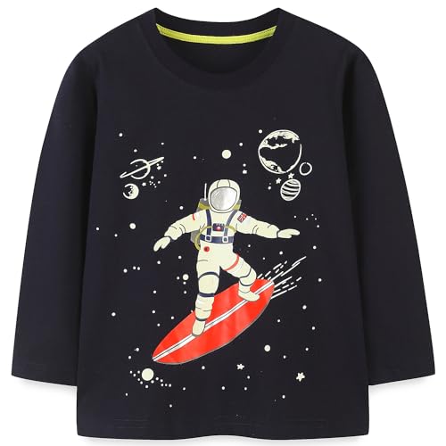 MUJOQE Langarmshirt Jungen Langarm Kinder Pullover Fluoreszenz Shirt Astronauten Baumwolle Tops 4 Jahre von MUJOQE