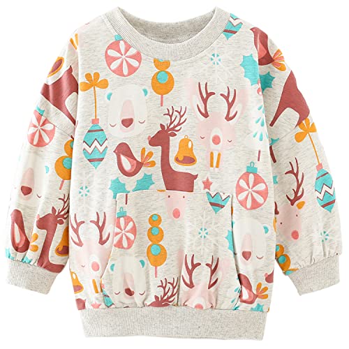 MUJOQE Mädchen Rentier Sweatshirt Baumwolle Weihnachtskleidung Warme Pullover Kinder Warme Weihnacht Langarm Shirt Tops 122 7 Jahre von MUJOQE