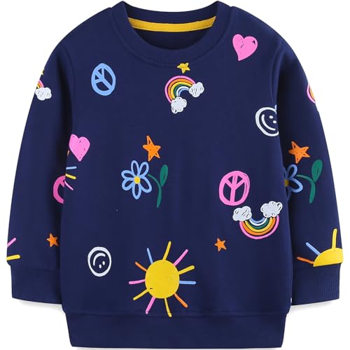 Sweatshirt Kinder Mädchen Regenbogen Einhorn Sweatshirt Pullover Sport Grau Rosa Langarm Warm Baumwolle Top 116 von MUJOQE