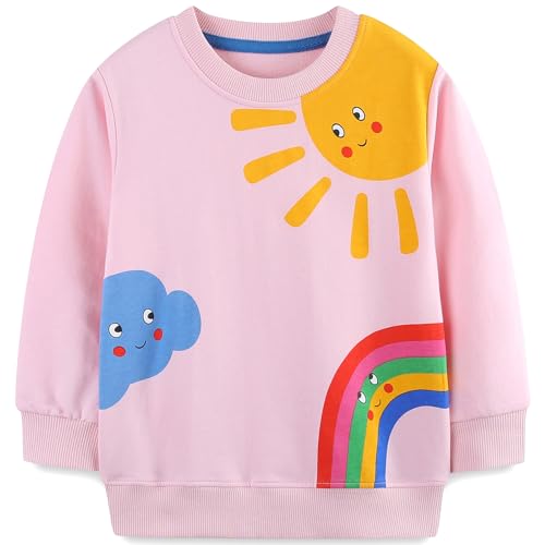 MUJOQE Sweatshirt Kinder Mädchen Regenbogen Sweatshirt Pullover Sport Rosa Langarm Warm Baumwolle Top Sweatshirt 98 von MUJOQE