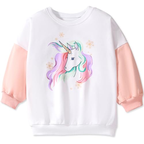 Sweatshirt Mädchen Einhorn Pullover Kinder Langarm Shirts Baumwolle Warm Oberteile Tops 92 von MUJOQE