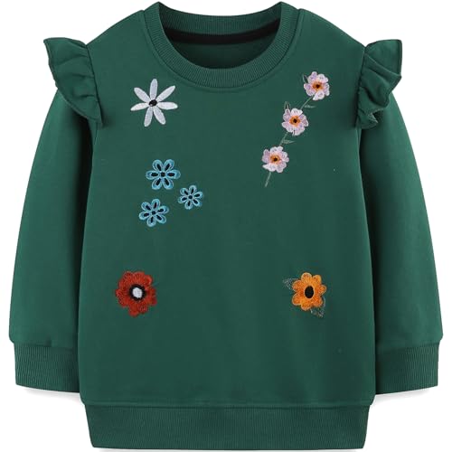 Mädchen Blumen Sweatshirt Kinder Regenbogen Einhorn Sweatshirt Pullover Langarm Warm Baumwolle Top 122 von MUJOQE
