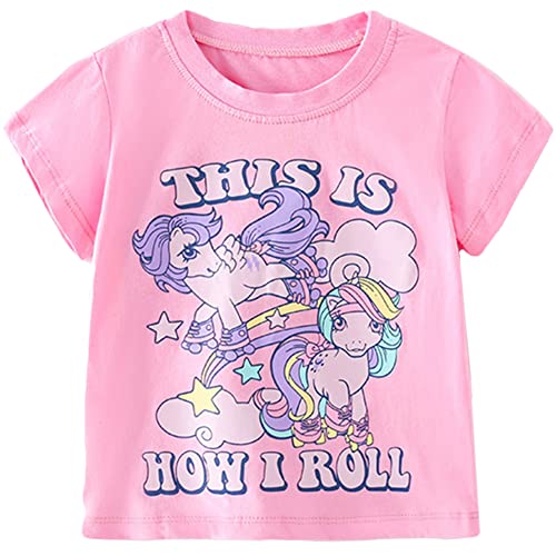 Mädchen Einhorn T-Shirt Baumwolle Cartoon Kinder Kurzarm Shirt Casual Sommer Tops Rosa 3 Jahre von MUJOQE