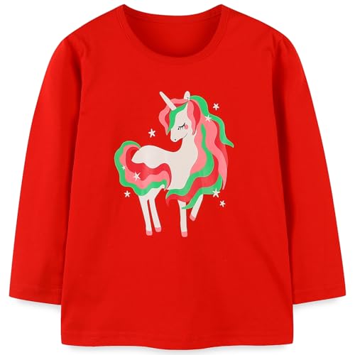 Mädchen Langarmshirt Baumwolle Einhorn Weiche Pullover Kinder Langarm Shirt Oberteile 122 von MUJOQE
