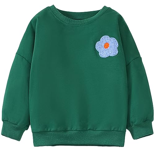 Mädchen Sweatshirt Blume Muster Langarm Baumwolle Pullover Kinder Warme Oberteilung 110 von MUJOQE