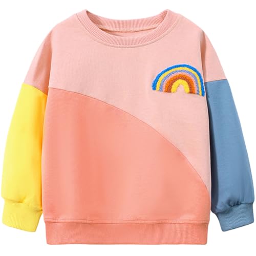 Mädchen Sweatshirt Kinder Regenbogen Einhorn Sweatshirt Pullover Sport Langarm Warm Baumwolle Top 98 von MUJOQE