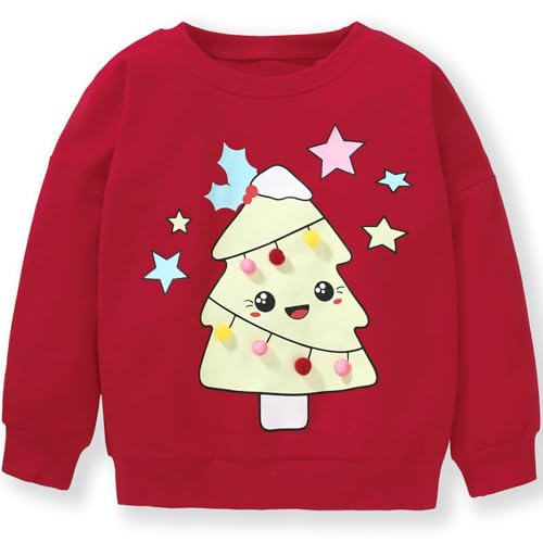 Mädchen Weihnachtsbaum Pullover Kinder Weihnacht Sweatshirts Baumwolle Weihnachtskleidung Warme Christmas Langarmshirt 104 von MUJOQE