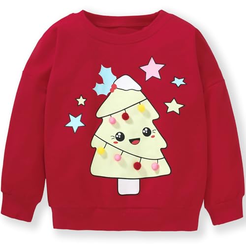 Mädchen Weihnachtsbaum Pullover Kinder Weihnacht Sweatshirts Baumwolle Weihnachtskleidung Warme Christmas Langarmshirt 122 von MUJOQE