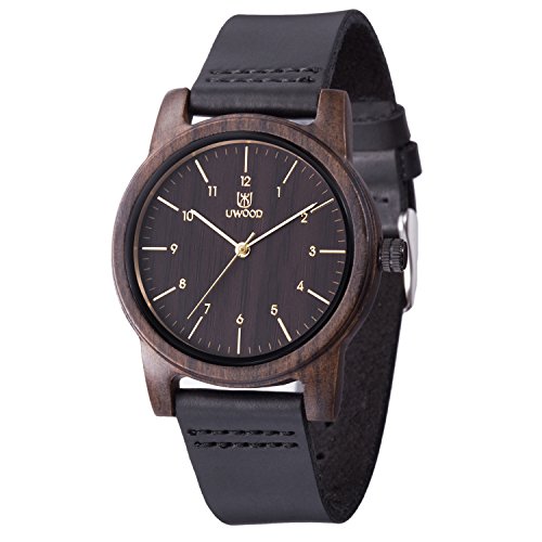 MUJUZE Holzuhr Herren Damen Analoge Holzuhren mit Leder Armband Holz-Armbanduhr Klassik Männer Uhr(Black) von MUJUZE