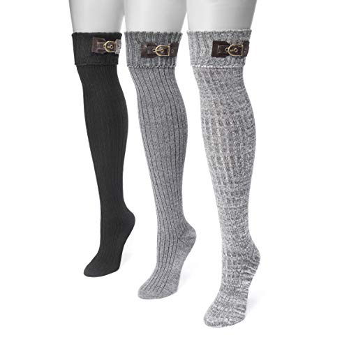 MUK LUKS Damen 3 Paar Schnallen-Manschette Overknee Socken, schwarz, Medium (3er Pack) von MUK LUKS