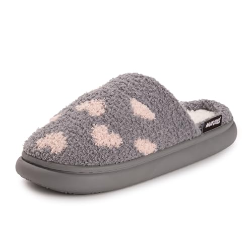 MUK LUKS Damen Cori Cozy Scuff Hausschuh, Grey W. Pink Hearts, Large von MUK LUKS