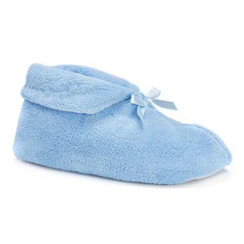 MUK LUKS Damen Micro-Chenille-Stiefel mit Satinschleife Hausschuh, Blau-Blue Mist, Small/Medium von MUK LUKS