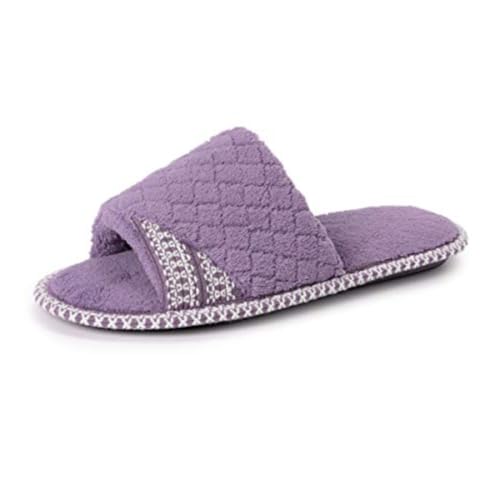 MUK LUKS Sally Damen Hausschuhe aus Mikro-Chenille, offene Zehenpartie, Violett (Fliederfarben), Small von MUK LUKS