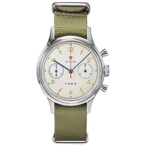 MUKEMAO Retro-Chronograph 1963 Original ST1901 Uhrwerk Herren Mechanische Uhr Handaufzug Saphir & Acryl Spiegel Pilot Armbanduhr, 38 mm Acryl, kein Schwanenhals, 38mm-Acrylic No Gooseneck, von MUKEMAO