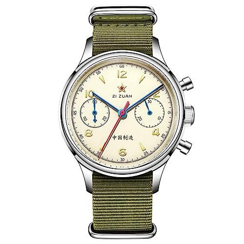 MUKEMAO Retro-Chronograph 1963 Original ST1901 Uhrwerk Männer Mechanische Uhr Handaufzug Saphir & Acryl Spiegel Pilot Armbanduhr, 38 mm, Saphir, kein Schwanenhals, 38mm-Sapphire No Gooseneck, Vintage von MUKEMAO