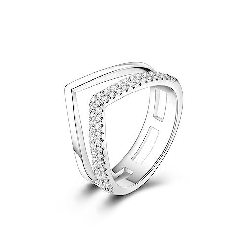 MULA 925 Sterling Silber Ringe für Damen Schmuck Sparkling Cubic Zirkonia Row Eternity Band Ring bunt mit Verschiedenen Stil für Sie Größe 6-9 von MULA