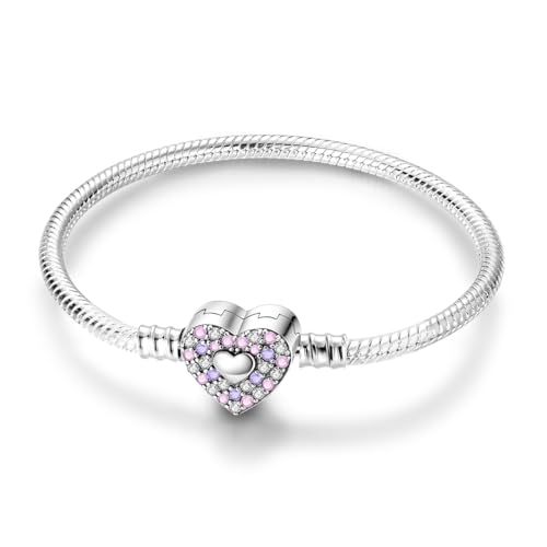 MULA 925 Sterling Silber Schlange Kette Charme Armband Rosa Herz mit 5A Cubic Zirconia für Frauen Mädchen Geschenk für Schwester von MULA